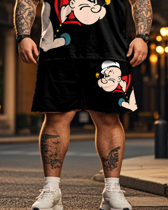 Great Power Sailor Casual Short Sleeve T-shirt Shorts Plus Size Men's Suit