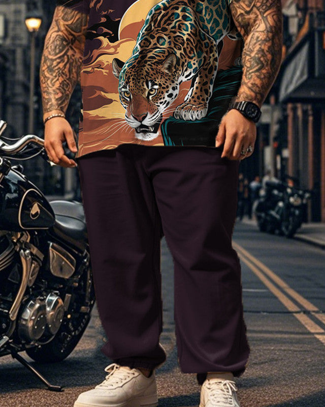 Personality Tiger Short Sleeve Pants Plus Size Men's Suit