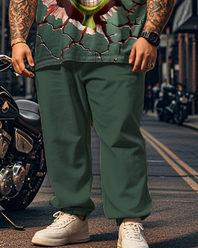 Christmas Monster Personality Cartoon Short Sleeve Top and Pants Plus Size Suit
