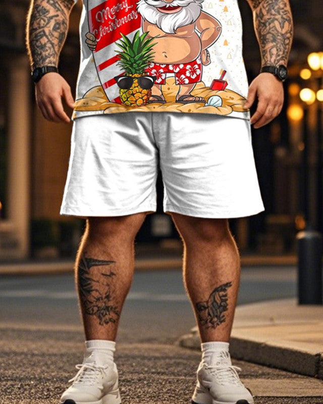 Santa Claus Vacation Casual Short-sleeved T-shirt Shorts Plus Size Men's Suit