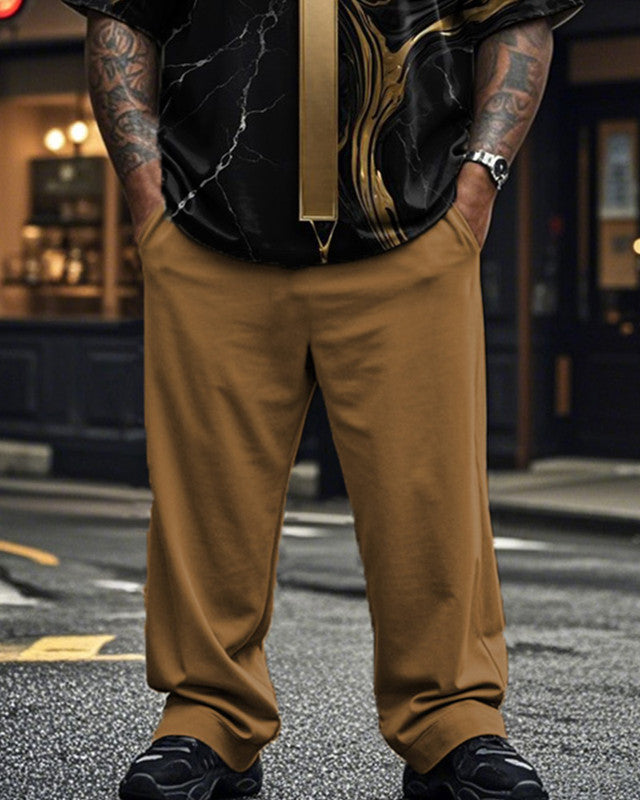 Flowing Texture Cross Men's Large Size Short Sleeve Long Pants Two-piece Set
