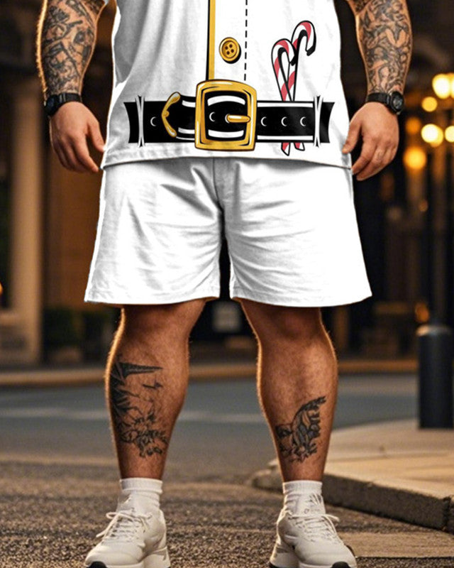 Christmas Casual Short Sleeve T-shirt Shorts Plus Size Men's Suit