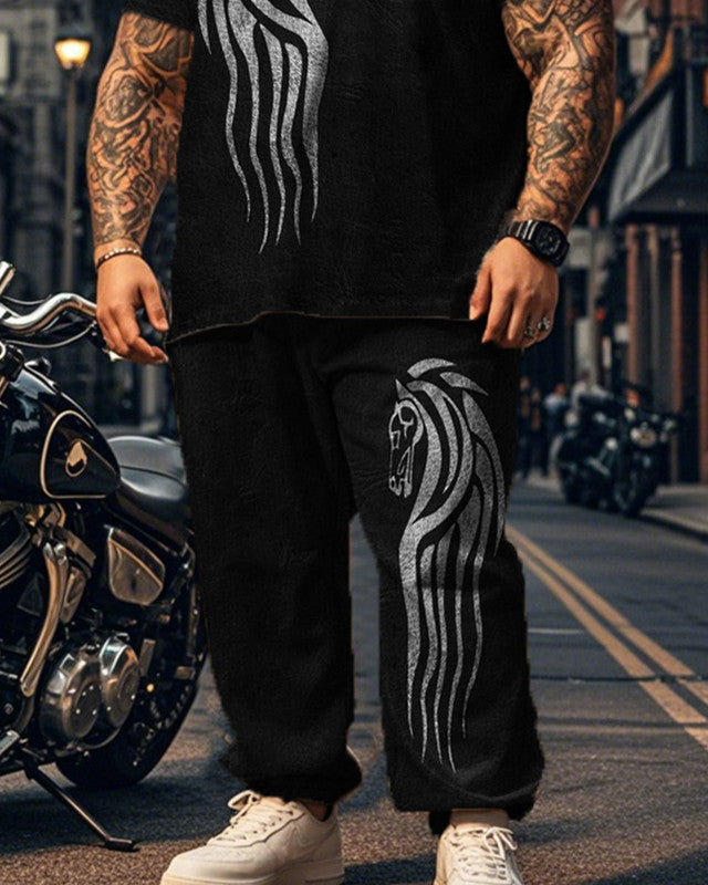 Dragon Totem Short-sleeved Trousers Large Size Men's Suit
