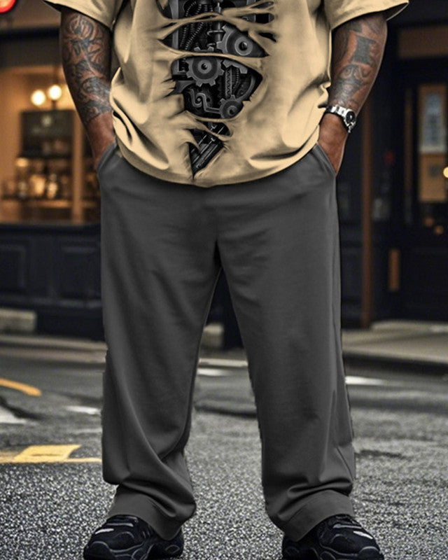 Mechanical Personality Retro Men's Large Size Short-sleeved Trousers Two-piece Suit