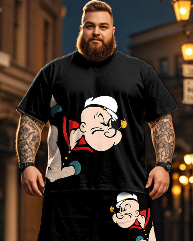 Great Power Sailor Casual Short Sleeve T-shirt Shorts Plus Size Men's Suit