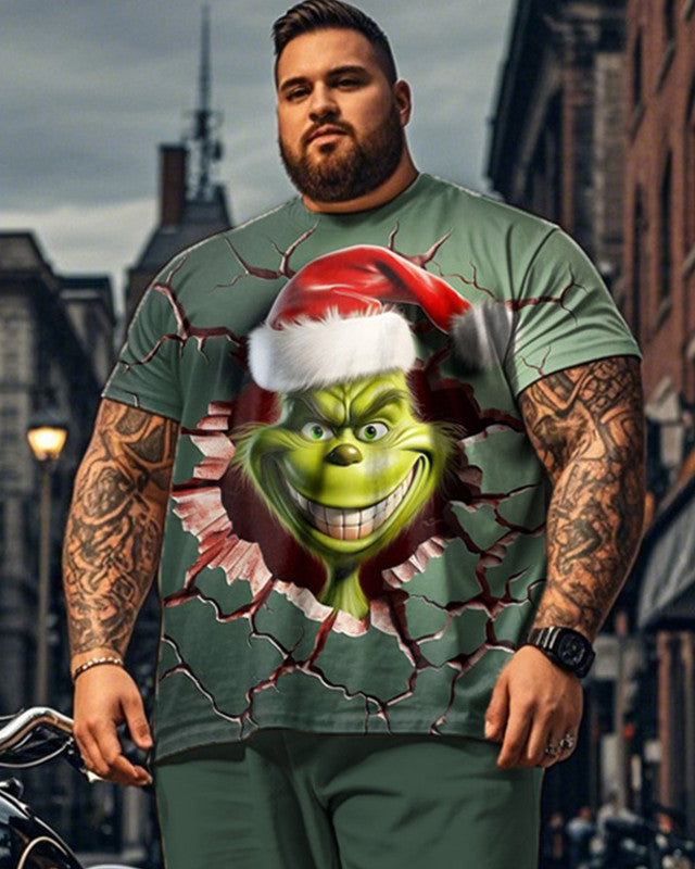 Christmas Monster Personality Cartoon Short Sleeve Top and Pants Plus Size Suit