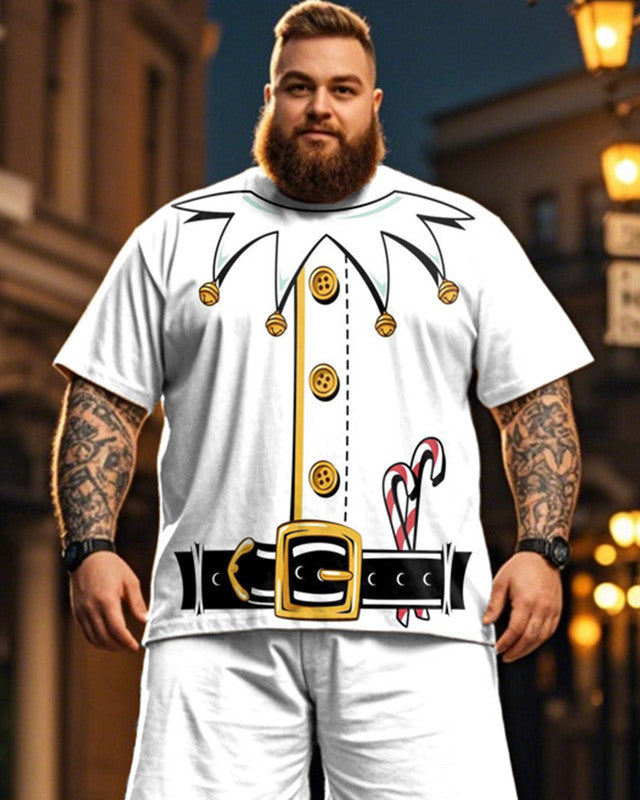 Christmas Casual Short Sleeve T-shirt Shorts Plus Size Men's Suit