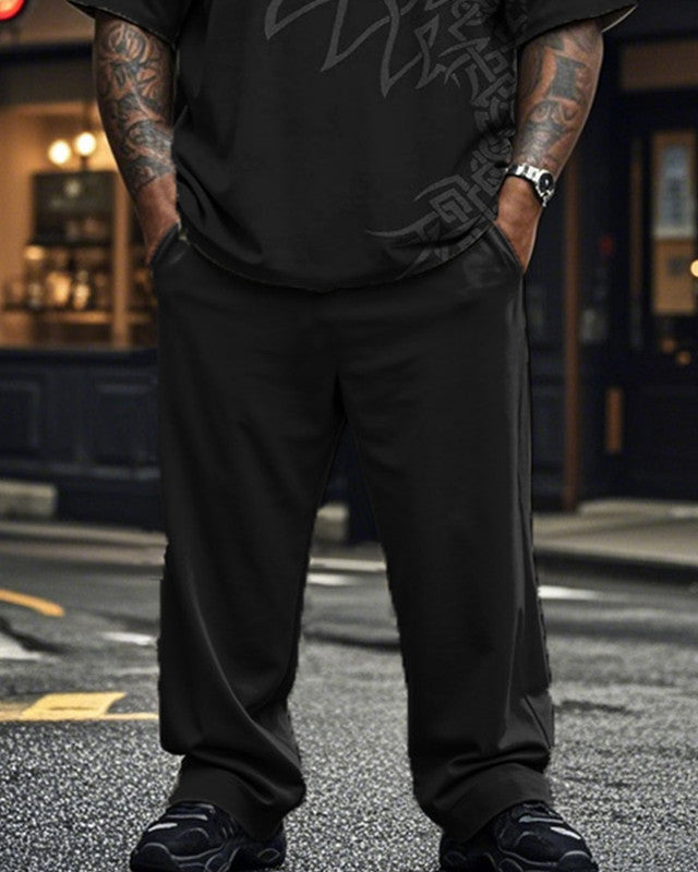 Viking Retro Large Size Short Sleeve Long Pants Two-Piece Set