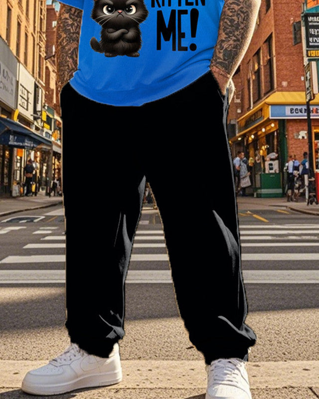 Men's Kitten Slogan Plus Size Short Sleeve Pantsuit