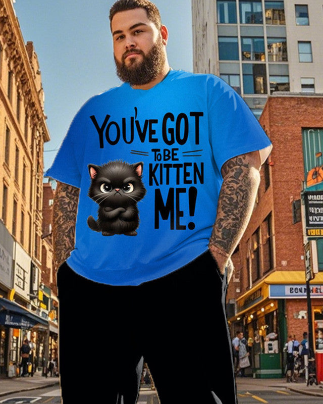 Men's Kitten Slogan Plus Size Short Sleeve Pantsuit