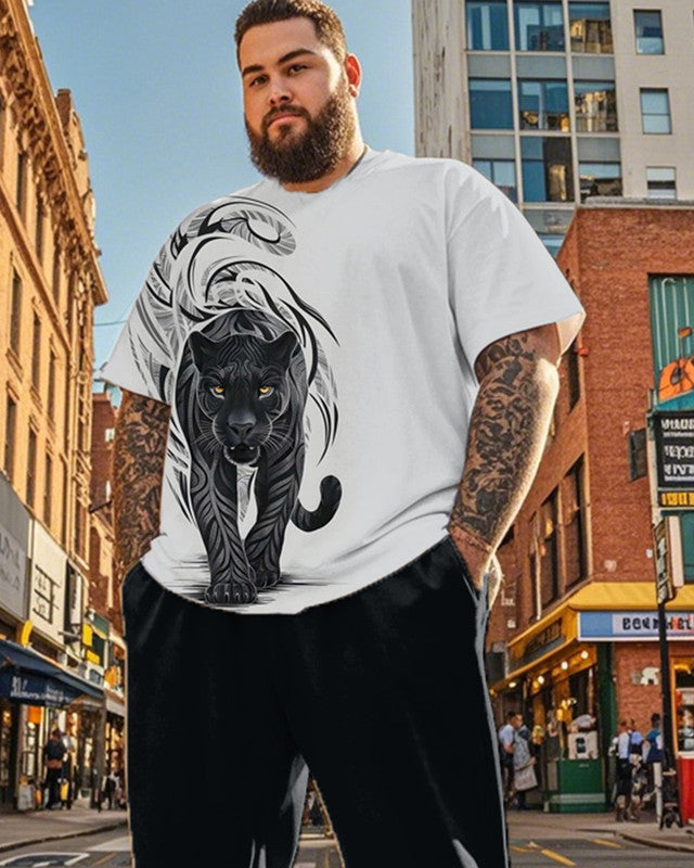 Men's Dark Tiger Plus Size Short Sleeve Pantsuit