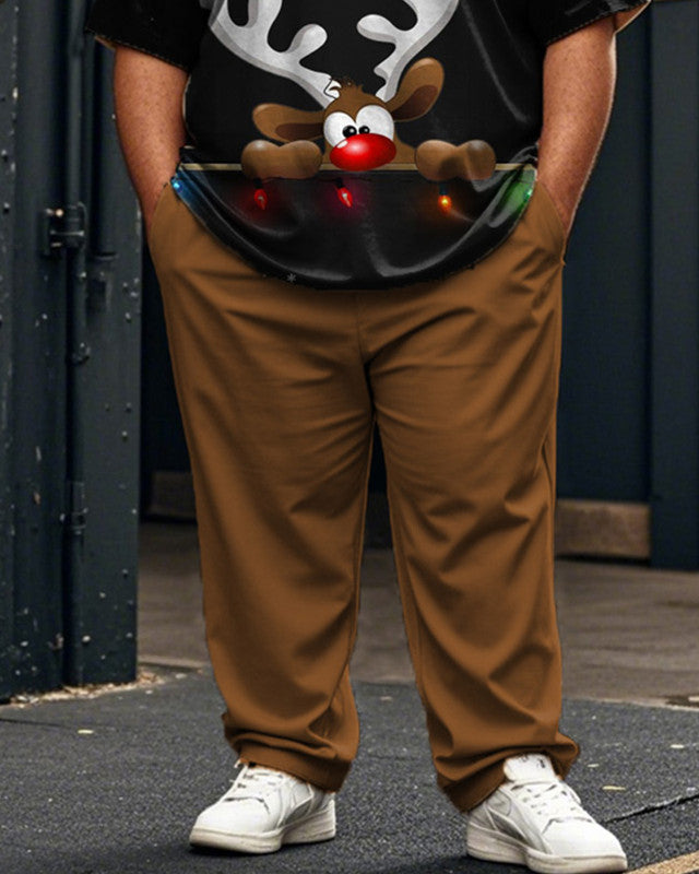 Christmas Moose Short Sleeve Top and Pants Plus Size Suit