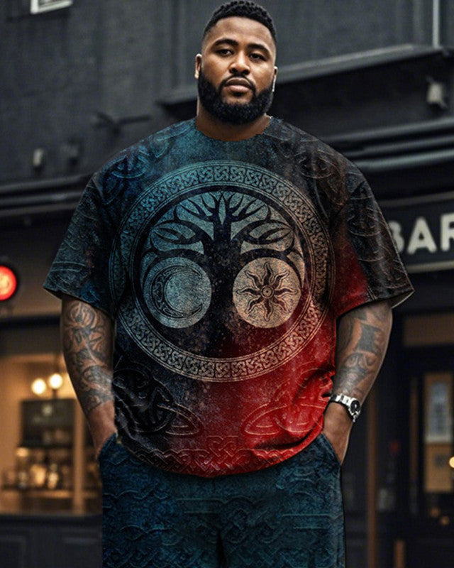 Gradient Viking Men's Large Size Short Sleeve Long Pants Two-Piece Set