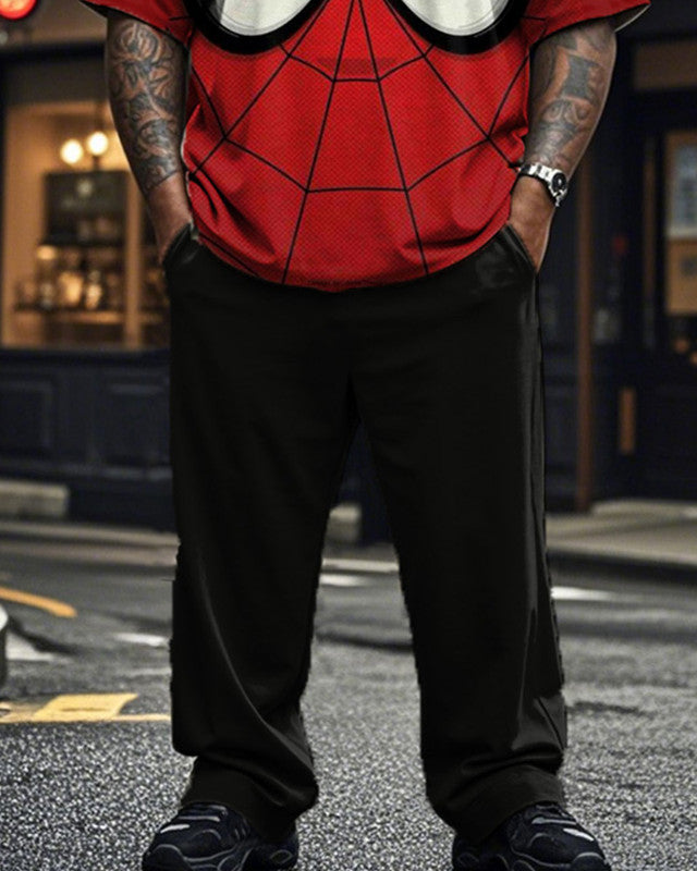 Spiderman Printed Round Neck T-Shirt Trousers Large Size Men's Suit