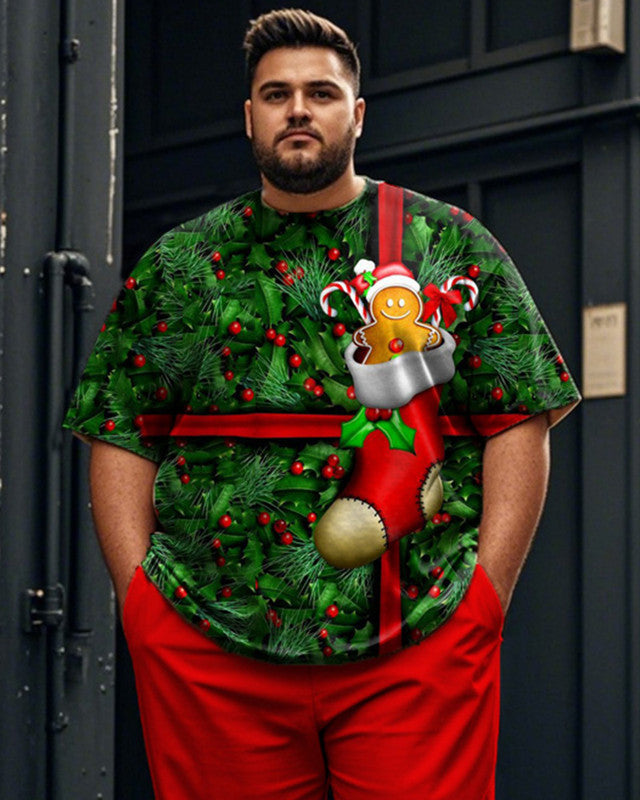 Christmas Tree Socks Short Sleeve Top and Pants Plus Size Suit