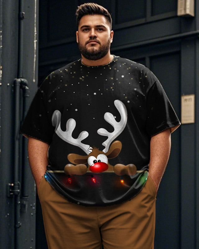 Christmas Moose Short Sleeve Top and Pants Plus Size Suit