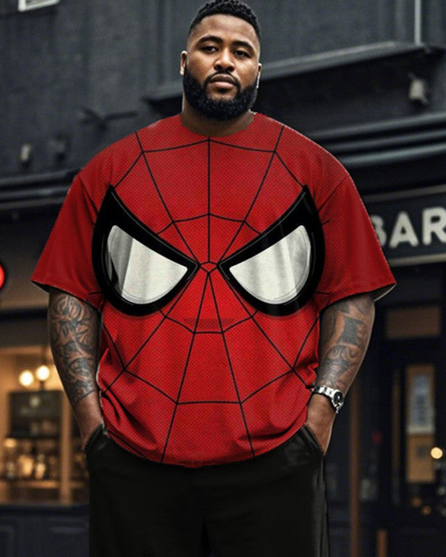 Spiderman Printed Round Neck T-Shirt Trousers Large Size Men's Suit