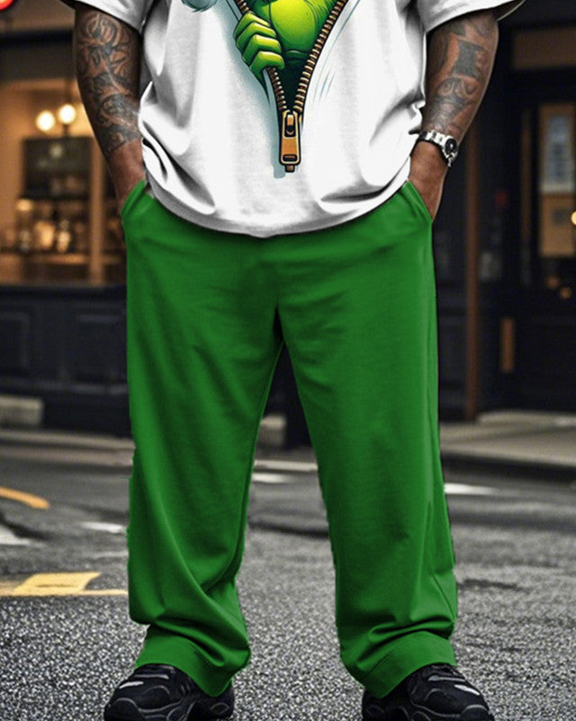 Christmas Monster Zipper Print Short-sleeved Top and Pants Plus Size Suit