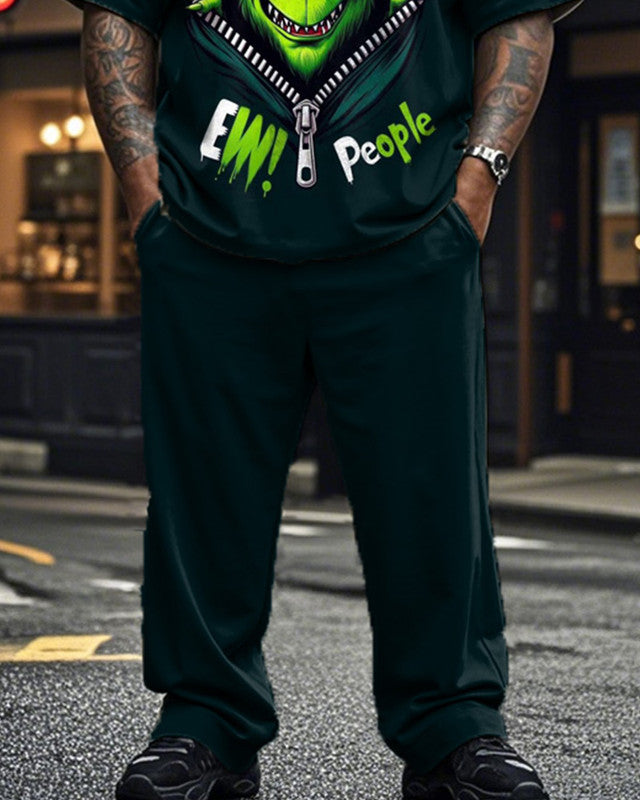 Christmas Monster Personality Print Short Sleeve Top and Pants Plus Size Suit