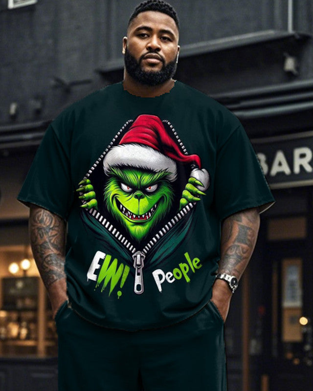 Christmas Monster Personality Print Short Sleeve Top and Pants Plus Size Suit