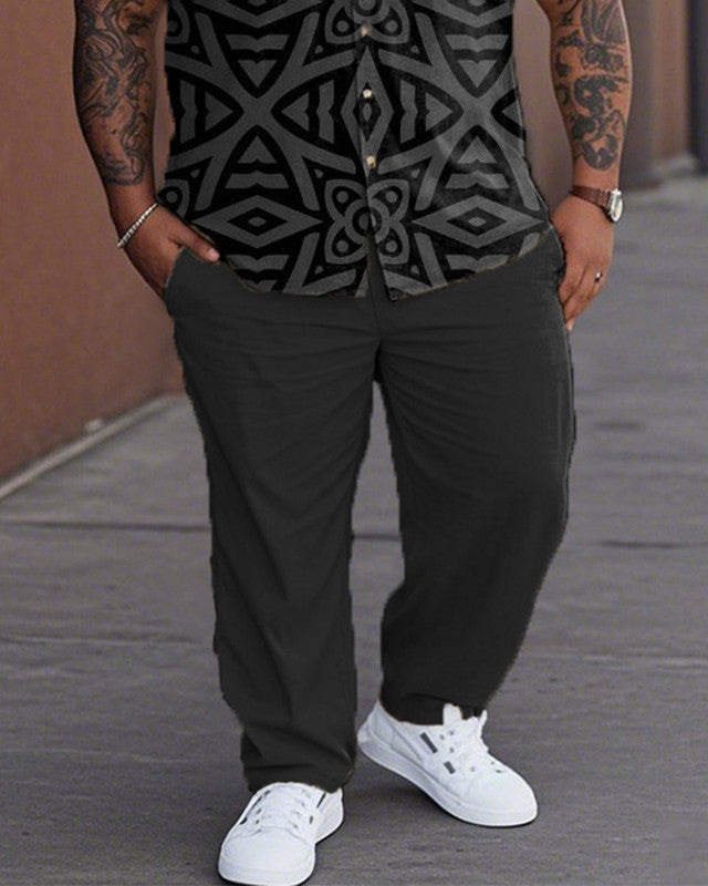 Men's Geometric Print Oversized Short-sleeved Shirt and Trousers Suit