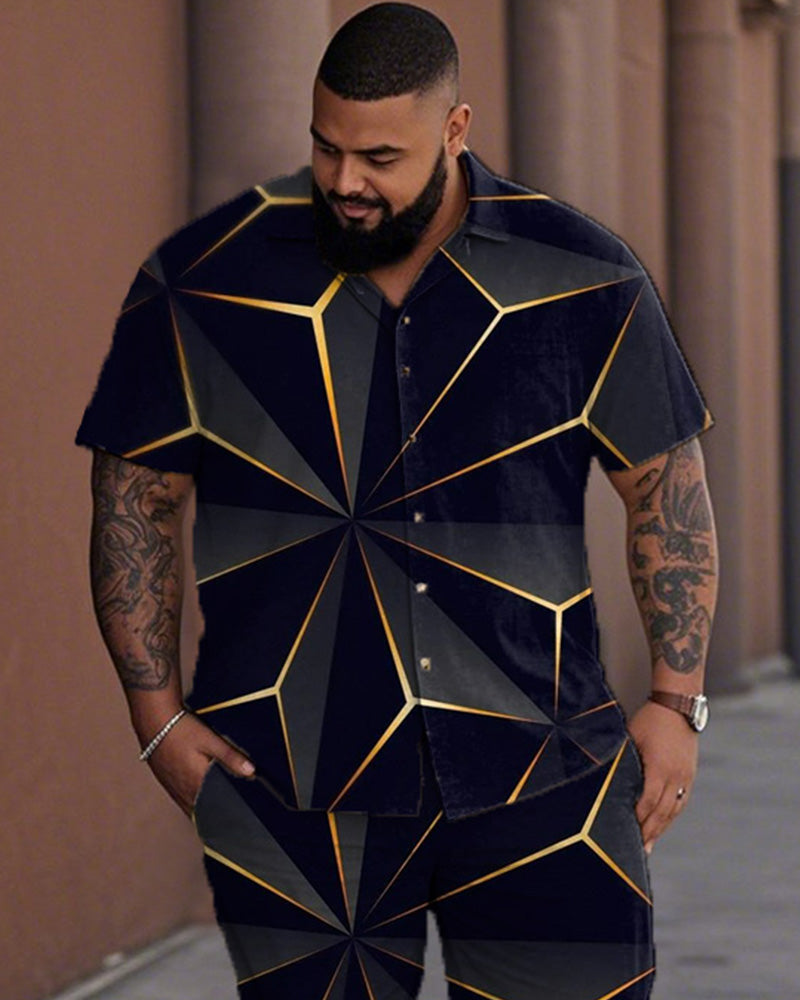 Geometric Personality Large Size Short-sleeved Shirt and Trousers Men's Suit