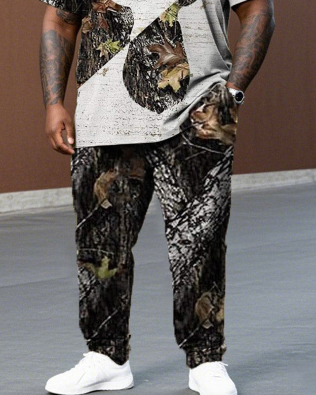 Wild Plant Elk Large Size Short Sleeve Long Pants Men's Suit