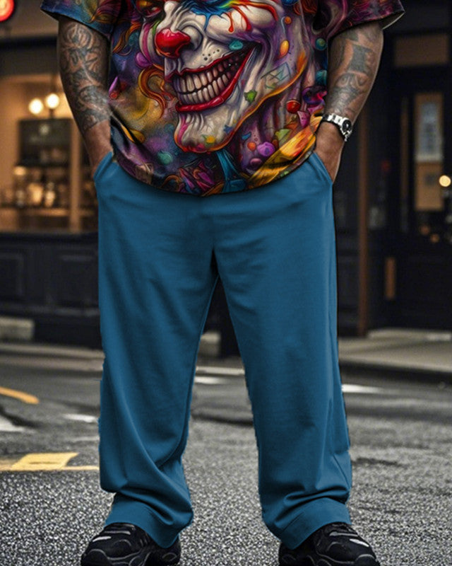 Colorful Clown Short-sleeved T-shirt and Trousers Plus Size Men's Suit