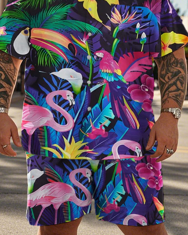 Holiday Style Short-sleeved Shirt and Shorts Plus Size Men's Suit
