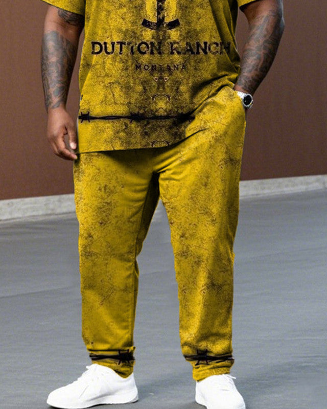 Yellowstone Printed Large Size Short Sleeve T-shirt and Trousers Men's Suit