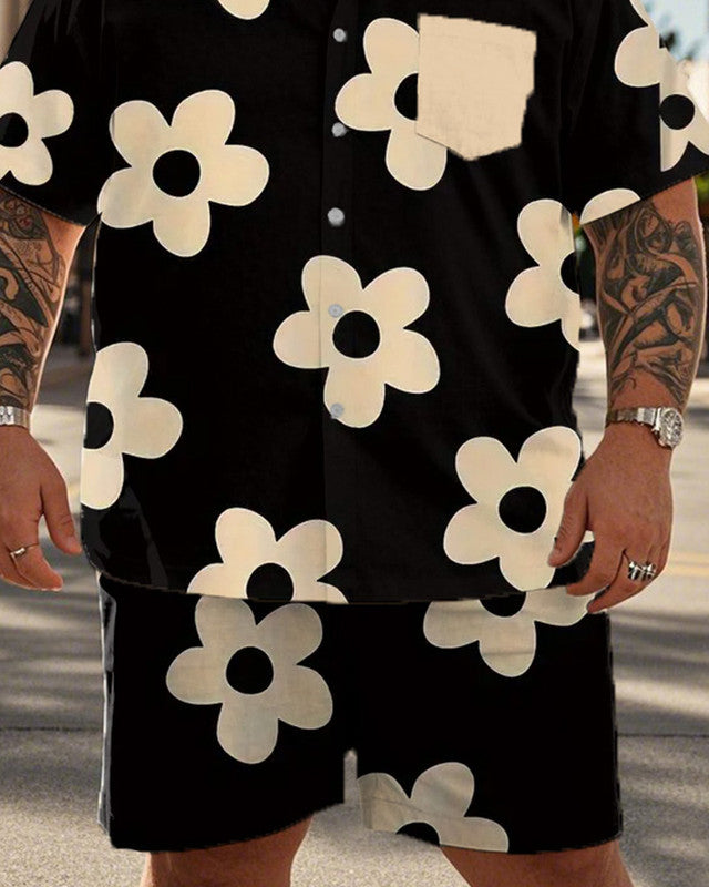 Large Floral Short-sleeved Shirt and Shorts for Men