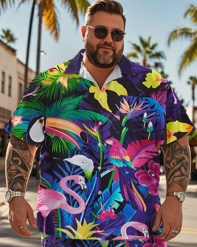 Holiday Style Short-sleeved Shirt and Shorts Plus Size Men's Suit