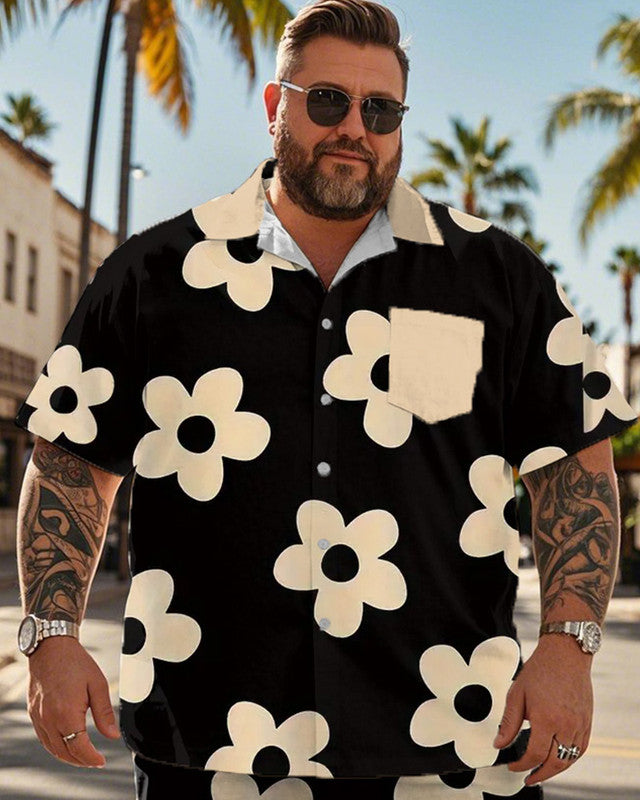 Large Floral Short-sleeved Shirt and Shorts for Men