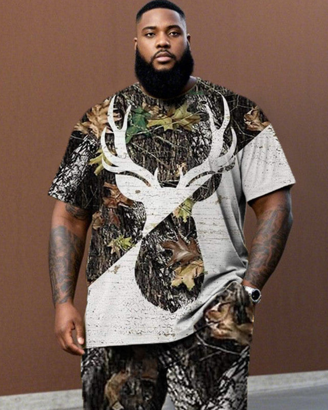 Wild Plant Elk Large Size Short Sleeve Long Pants Men's Suit