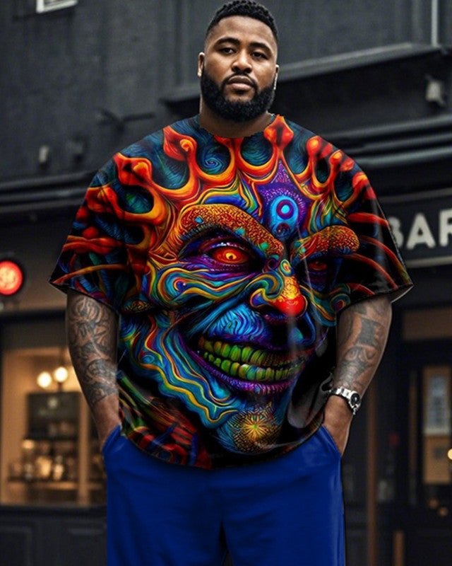 Joker Print Short Sleeve T-Shirt Trousers Large Size Men's Suit