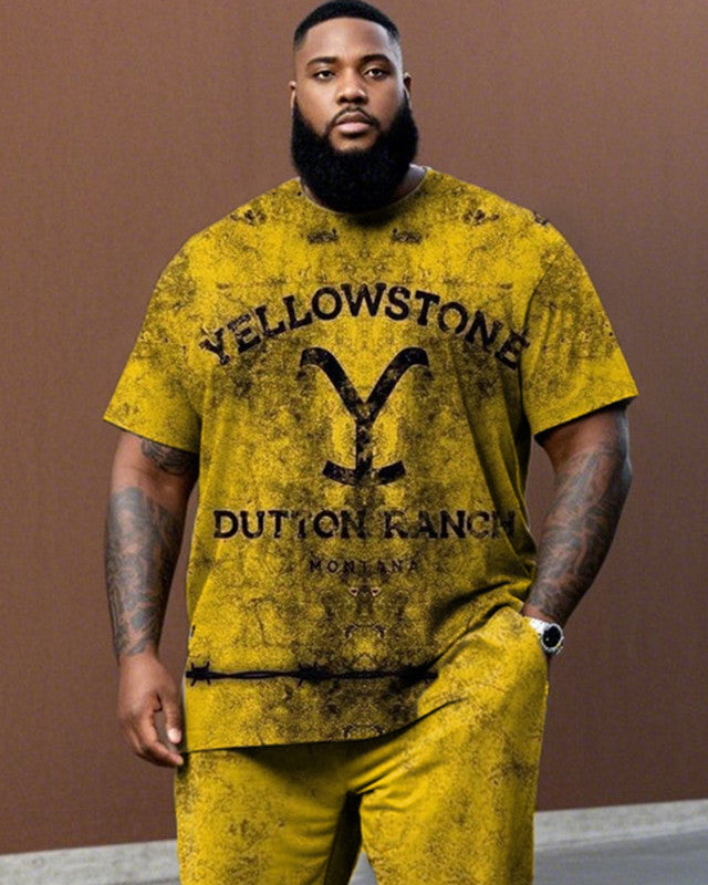 Yellowstone Printed Large Size Short Sleeve T-shirt and Trousers Men's Suit
