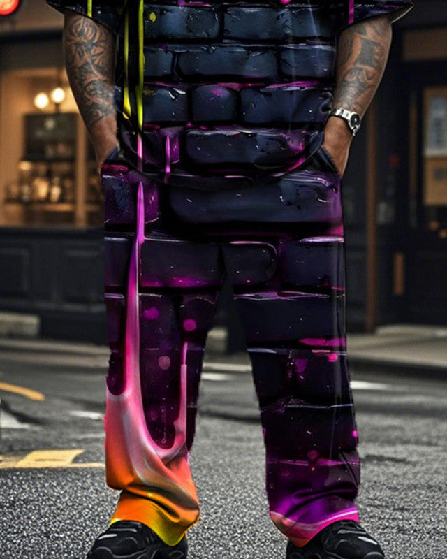 Colorful Personality Short-sleeved T-shirt and Trousers Plus Size Men's Suit