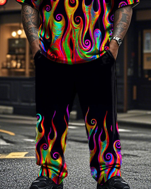 Color Flame Short-sleeved T-shirt and Trousers Plus Size Men's Suit