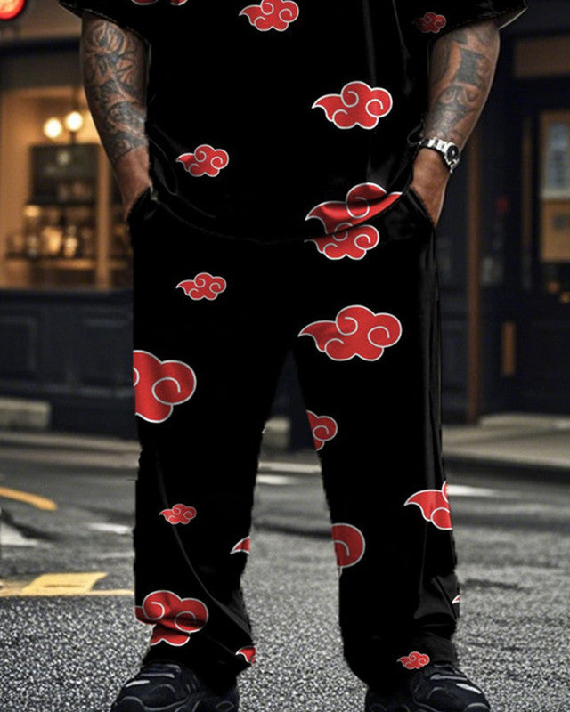 Cloud Short-sleeved T-shirt and Trousers Large Size Men's Suit