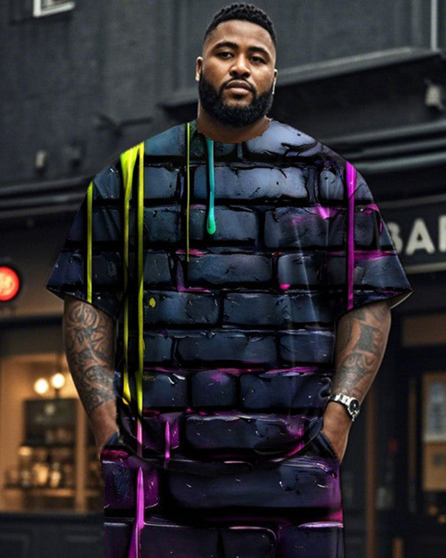 Colorful Personality Short-sleeved T-shirt and Trousers Plus Size Men's Suit