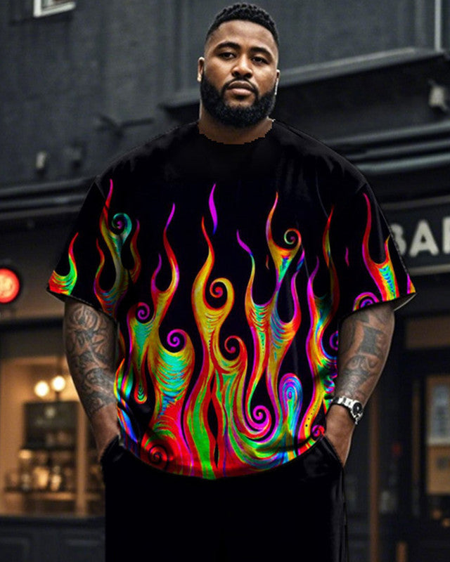 Color Flame Short-sleeved T-shirt and Trousers Plus Size Men's Suit