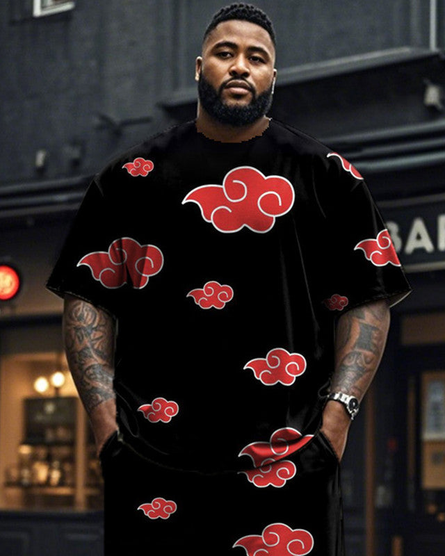 Cloud Short-sleeved T-shirt and Trousers Large Size Men's Suit