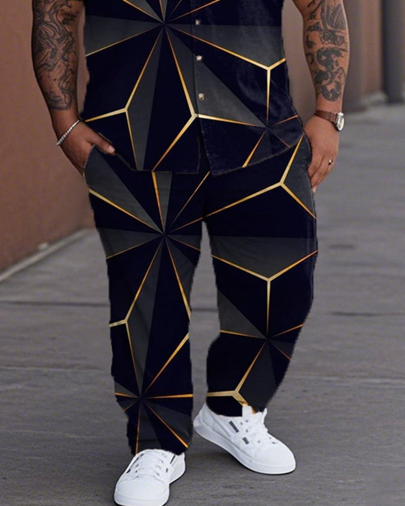 Geometric Personality Large Size Short-sleeved Shirt and Trousers Men's Suit