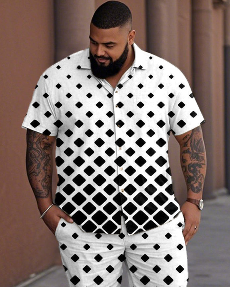 Geometric Gradient Oversized Short-sleeved Shirt and Trousers Men's Suit