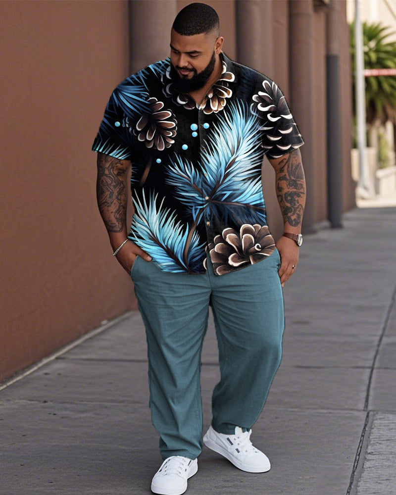 Pinecone Plus-size Lapel Shirt and Pants Suit