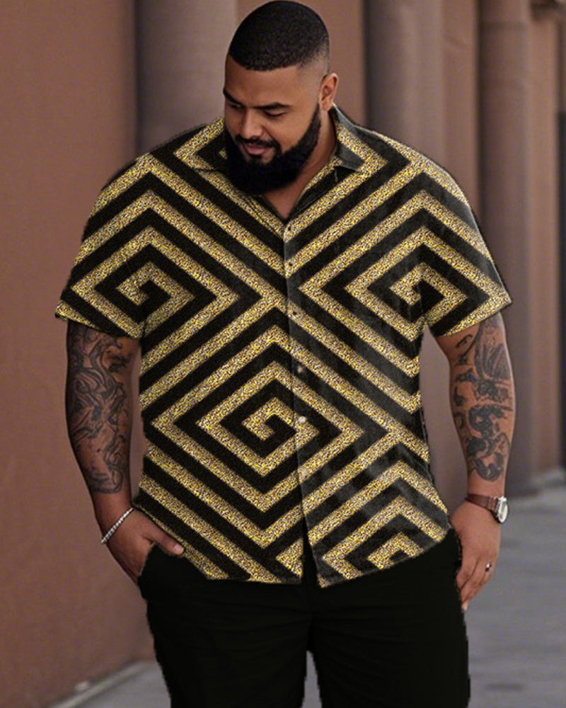 Plus-size Reverse-patterned Lapel Shirt and Pants Suit