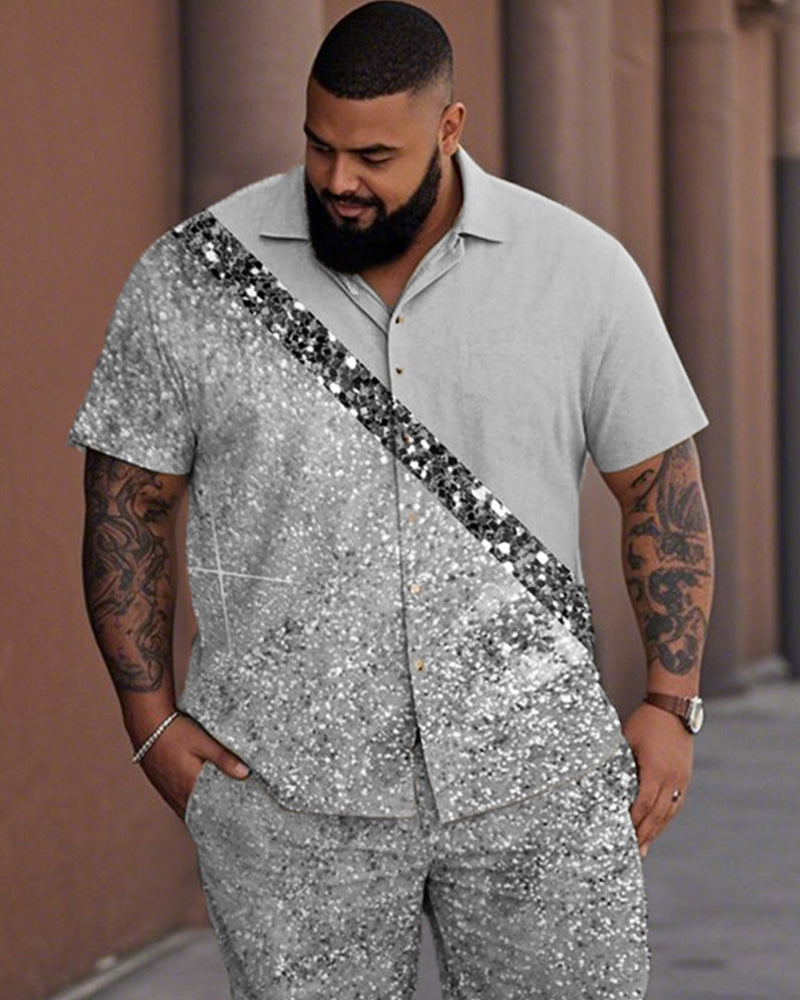 Gradient Personality Large Size Short-sleeved Shirt and Trousers Men's Suit