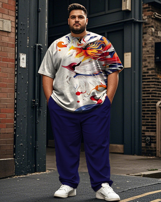 Lion Plus Size Men's Short Sleeve Trousers Suit