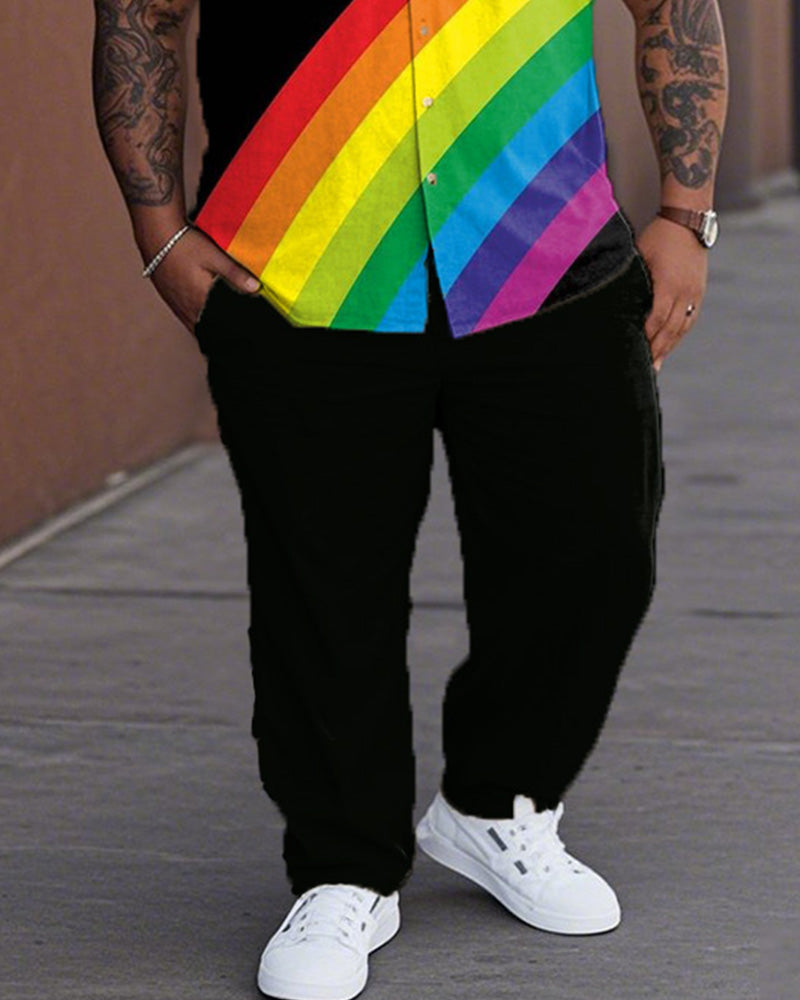Rainbow Plus-size Lapel Shirt and Pants Suit