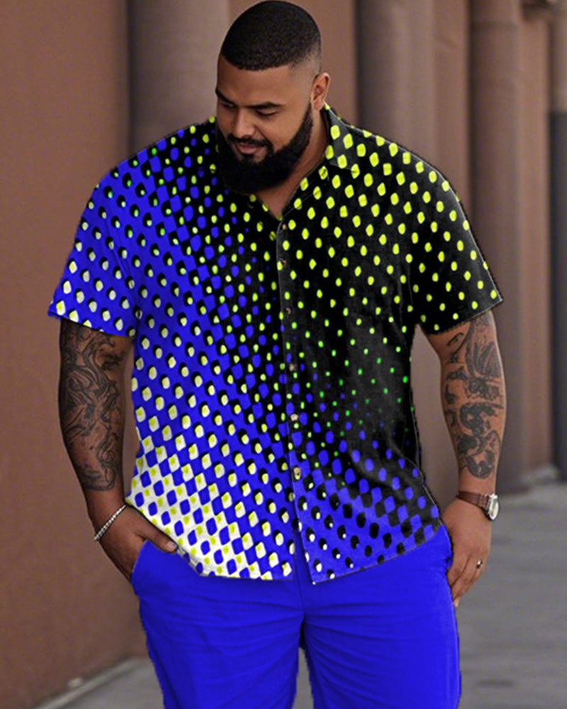 Gradient Polka Dot Oversized Short Sleeve Shirt Trousers Men's Suit